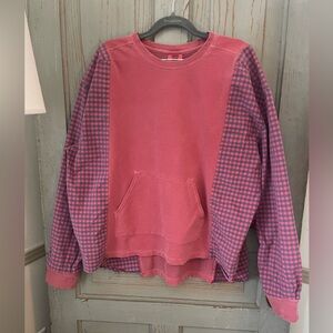 Comfort Colors Garment Dye Sweatshirt upcycled with checked sleeves